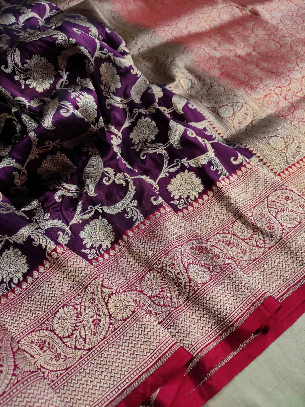 Gold Zari Banarasi Silk Saree with heavy pallu