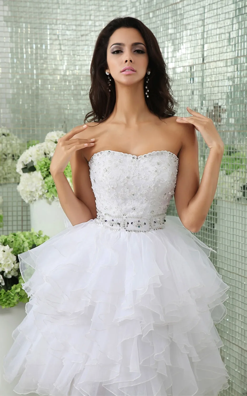 Strapless Short Layers Dress With Crystal Detailings And Ruffles-GC_705170